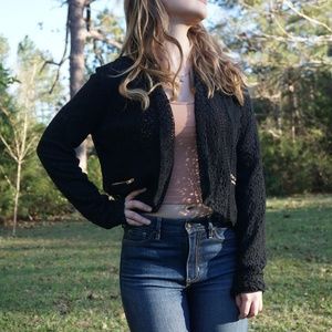 Black Lace Jacket w/ Rose Gold Zippers